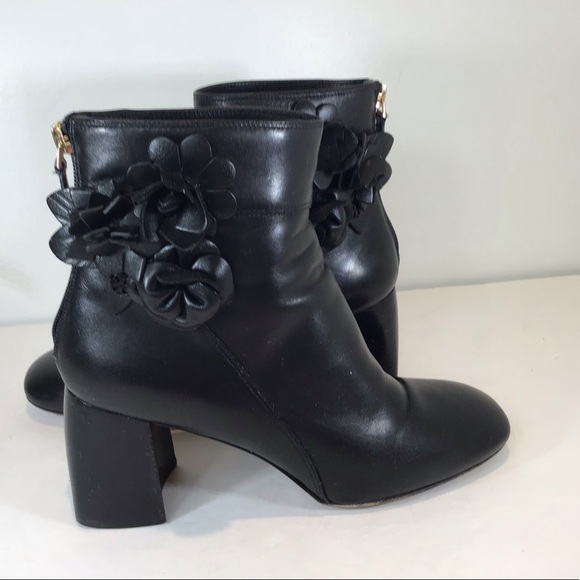 TORY BURCH BLOSSOM CALF LEATHER ANKLE BOOTIES BLK SZ 7.5 - Picture 8 of 16
